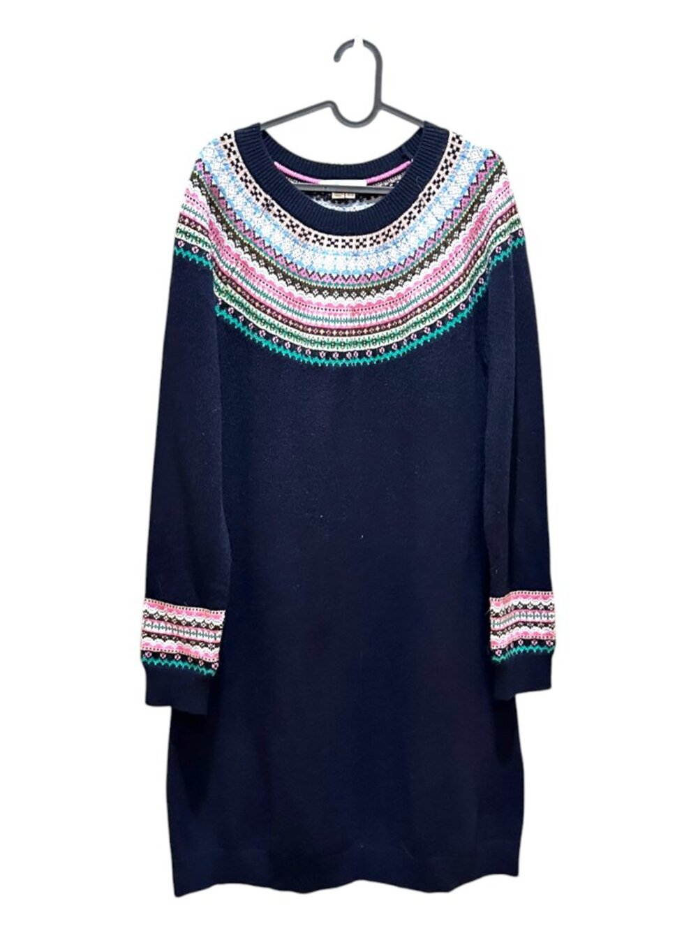 Boden Millie Fair Isle Wool Blend Knit Sweater Dress Blu